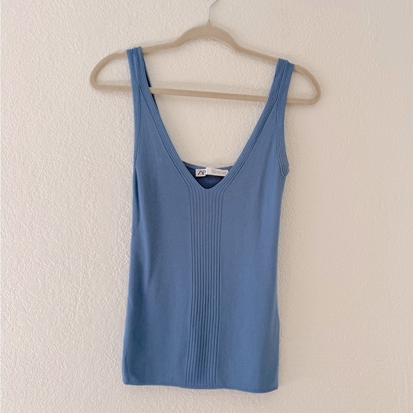 Zara Blue Sleeveless Top V-neck Size Small - Picture 1 of 8
